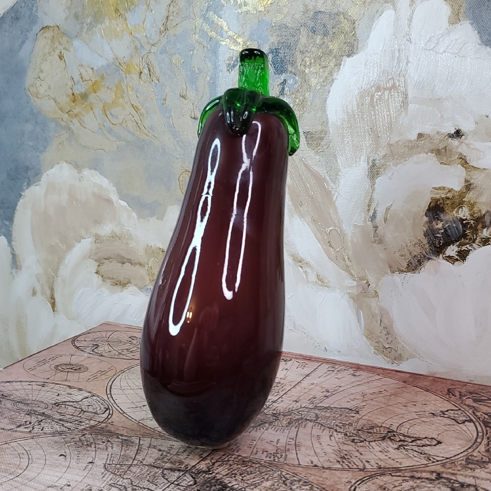 Glass Eggplant Figurine Blown Glass Fruit Sculpture Bowl Filler Paperweight